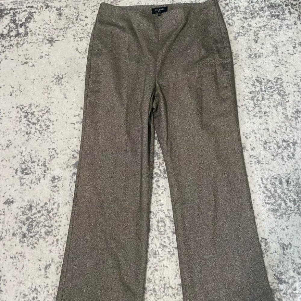 Talbots dress pants trousers wool brown wide leg 14 petite